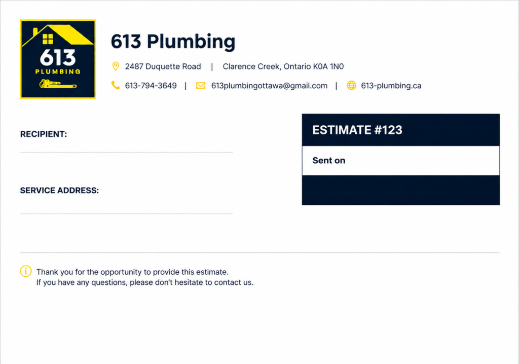 613 Plumbing free quote estimate template